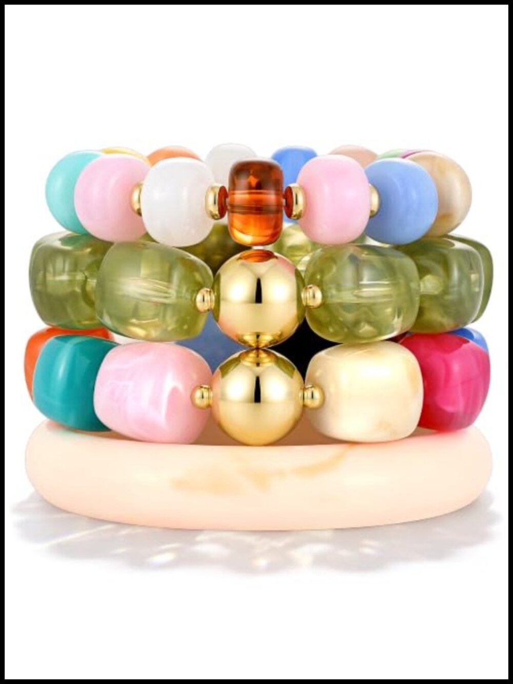 4 Piece Chunky Acrylic Resin Stretch Bracelet Set Woman Multi